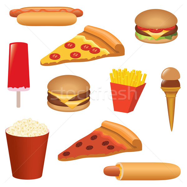 Fast food set hot dog hamburger pizza inghetata Imagine de stoc © glorcza