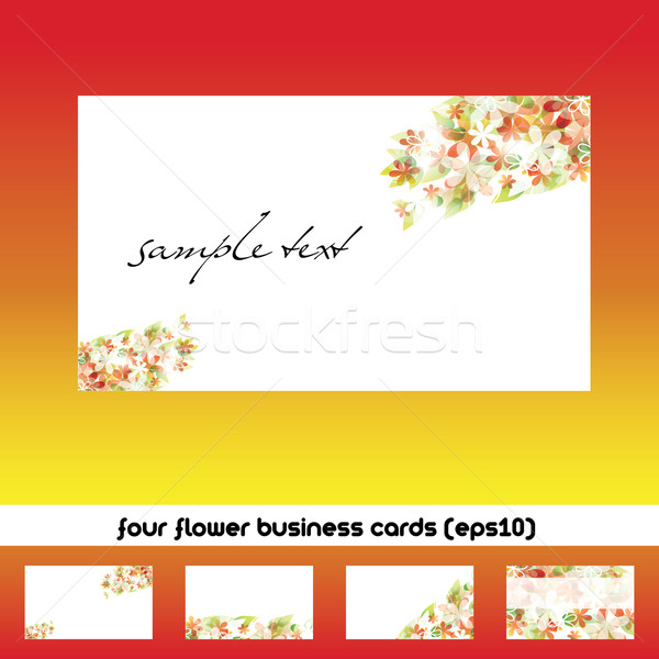Névjegyek négy virág absztrakt levél háttér Stock fotó © glorcza