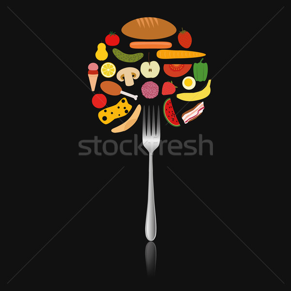 Kółko widelec żywności jabłko truskawki Zdjęcia stock © glorcza