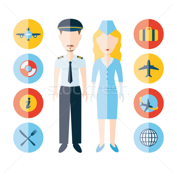 pilot, stewardess and icons Stock photo © glorcza