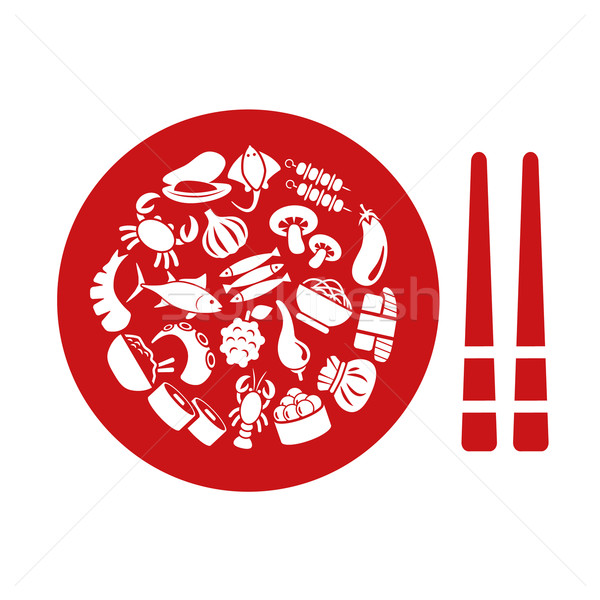 asian food icons in plate Stock photo © glorcza