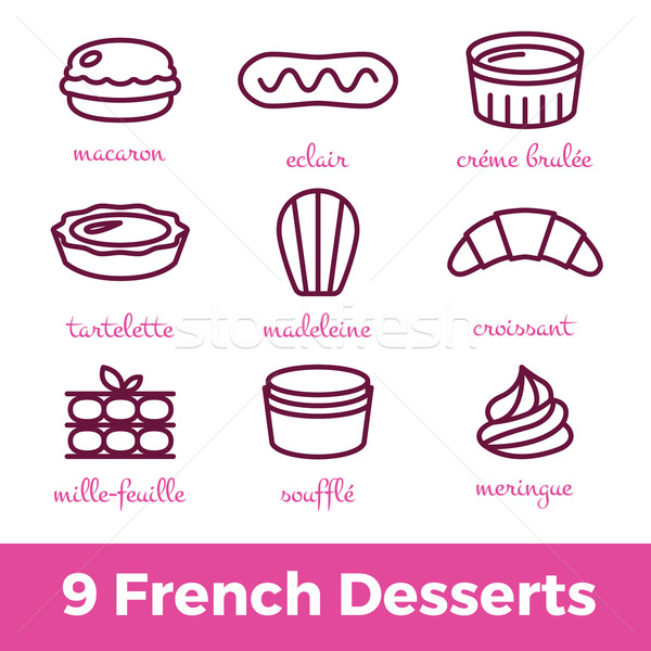 icon set of most famous french desserts Stock photo © glorcza