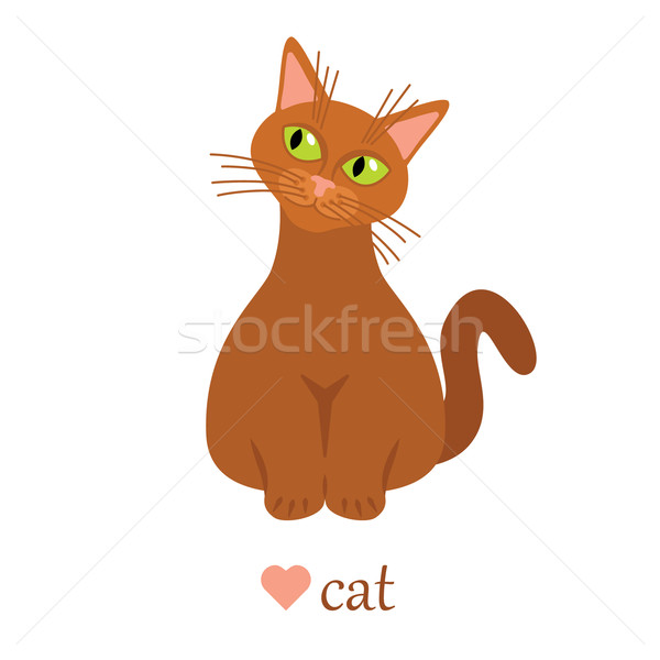 Kedi yeşil gözleri sevmek kalp yeşil karikatür Stok fotoğraf © glorcza