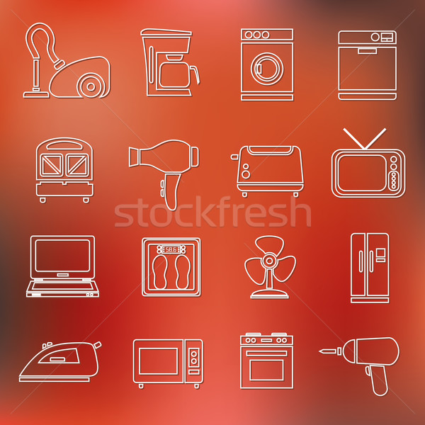Otthon eszköz skicc ikonok számítógép televízió Stock fotó © glorcza