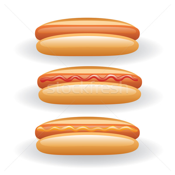 Hotdog drie mosterd ketchup hond brood Stockfoto © glorcza