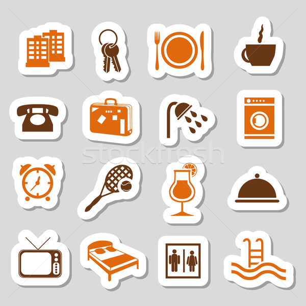 Hotel accommodatie stickers televisie ontwerp restaurant Stockfoto © glorcza