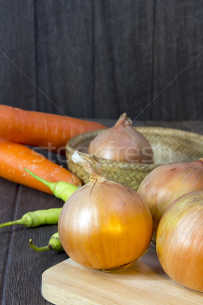 set fresh vegetables with green leaf on a wooden floor. Stock photo © Gloszilla