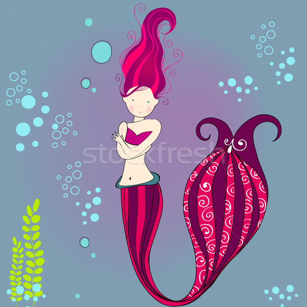 Drăguţ sirena ilustrare frumos stil Imagine de stoc © glyph