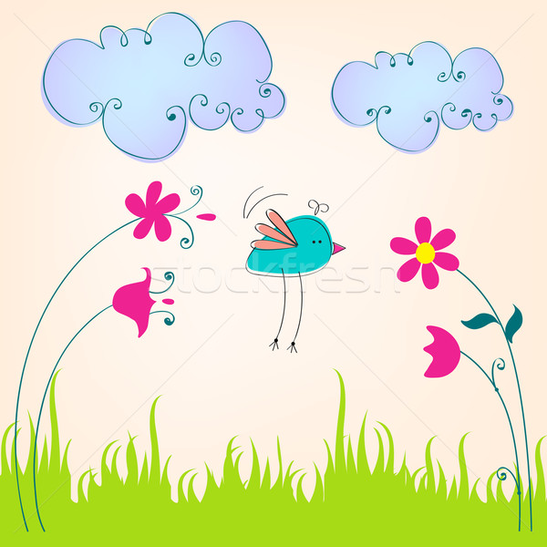 Cute printemps oiseau illustration vecteur dessinés à la main [[stock_photo]] © glyph