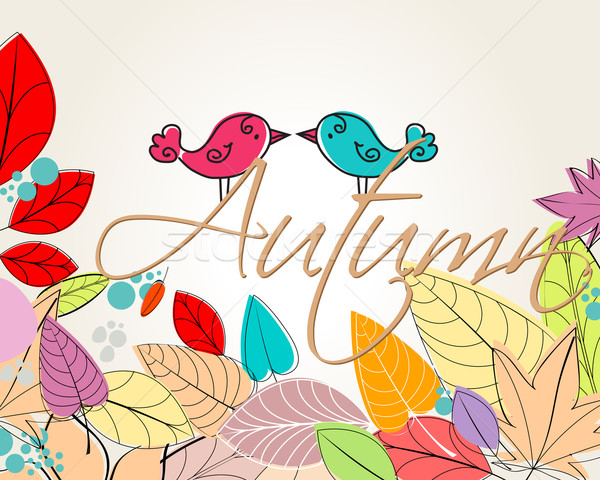 Foto d'archivio: Cute · autunno · uccelli · illustrazione · vettore