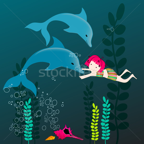 Cute delfini ragazza nuoto Ocean acqua Foto d'archivio © glyph