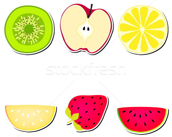Stockfoto: Cute · stickers · vruchten · vector · ingesteld