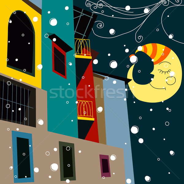 Mooie christmas middernacht stad vector maan Stockfoto © glyph