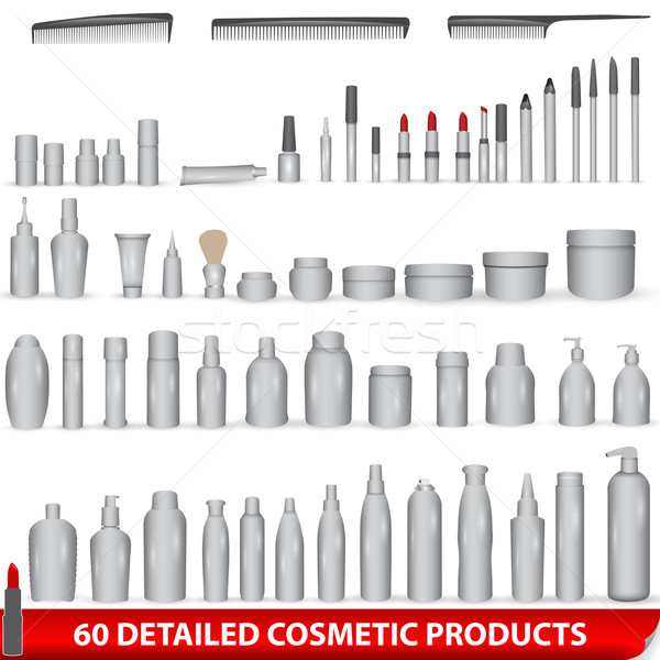 Foto stock: Grande · conjunto · branco · cosmético · produto · pacotes