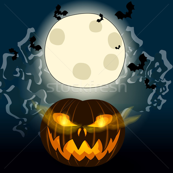 Halloween illustratie vector volle maan mist boom Stockfoto © glyph