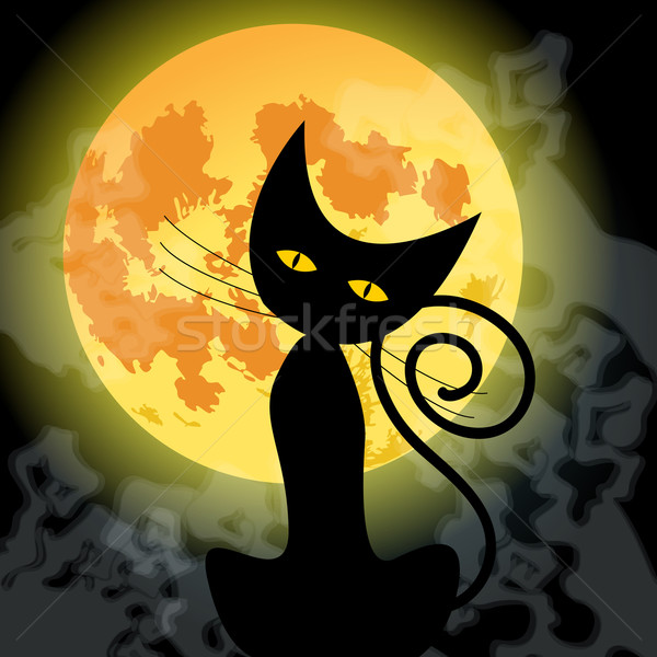 Bonitinho halloween gato preto lua cheia festa natureza Foto stock © glyph
