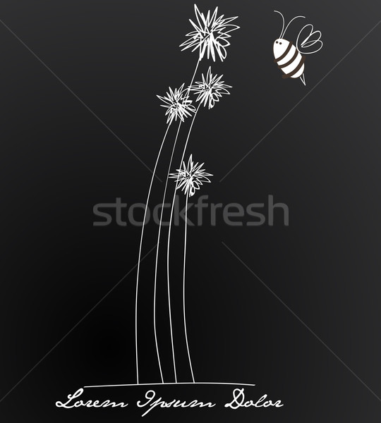 Foto stock: Bonitinho · flores · ilustração · abelha · vetor · retro