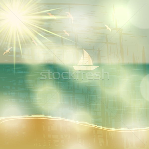 Rétro illustration plage voile bateau vecteur [[stock_photo]] © glyph