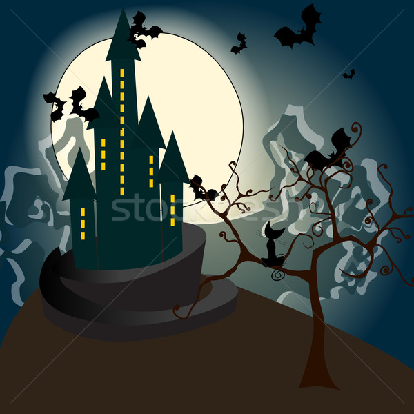 Aranyos halloween kisértetjárta kastély illusztráció vektor Stock fotó © glyph