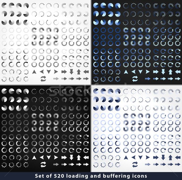 Set of 520 loading and buffering icons Stock photo © glyph