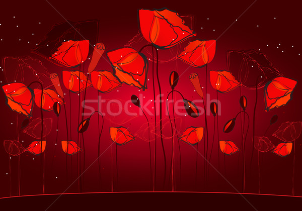 Stockfoto: Mooie · klaprozen · illustratie · vector · stijl