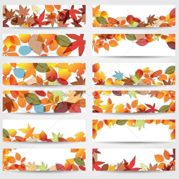 Foto stock: Colorido · hojas · de · otoño · banners · vector · grande · establecer