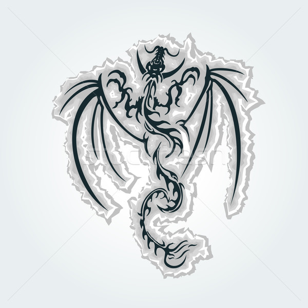 Beautiful dragon illustration made of torn paper Stock photo © glyph