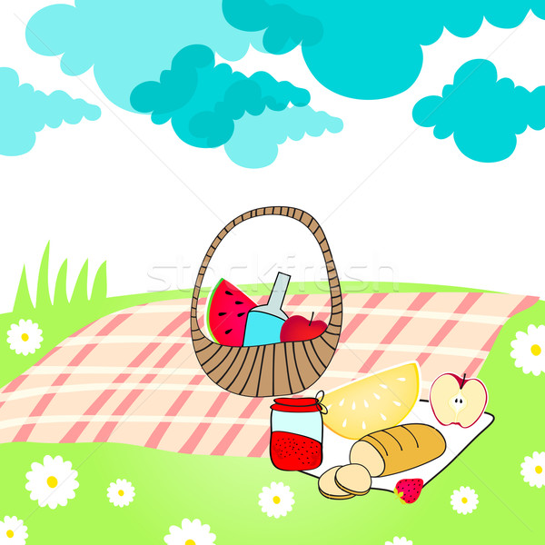 Cute verano cesta de picnic dibujado a mano estilo pradera Foto stock © glyph