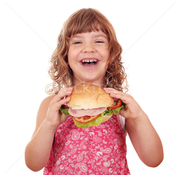 Glücklich kleines Mädchen essen groß Sandwich weiß Stock foto © goce