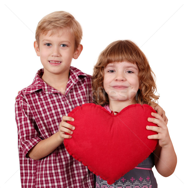 little girl and boy posing with red heart Stock photo © goce