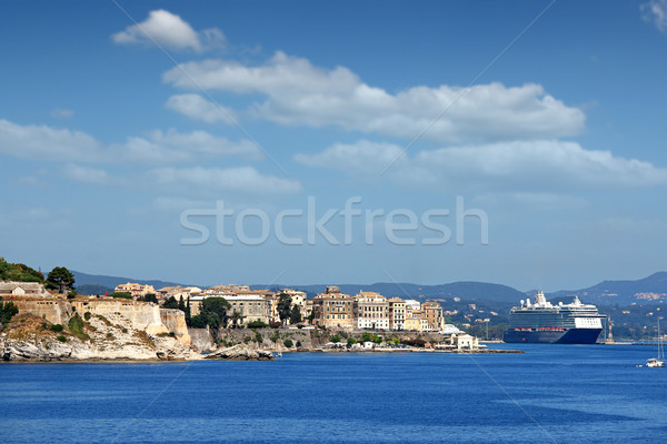 old Corfu town and cruiser ship summer season Stock photo © goce