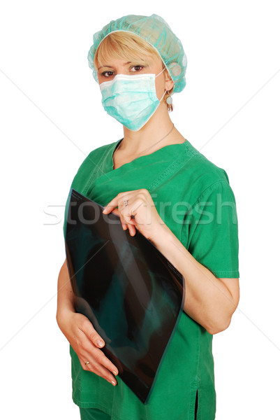 Radyolog kadın doktor maske kadın yeşil Stok fotoğraf © goce