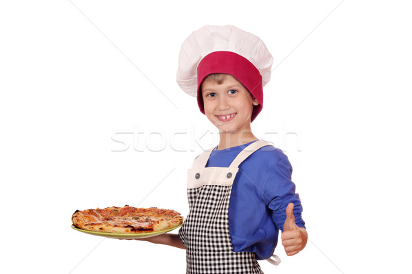 Junge Küchenchef halten Pizza Handzeichen Stock foto © goce