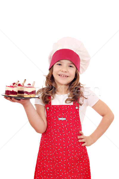 happy little girl cook with raspberry cake on plate Stock photo © goce