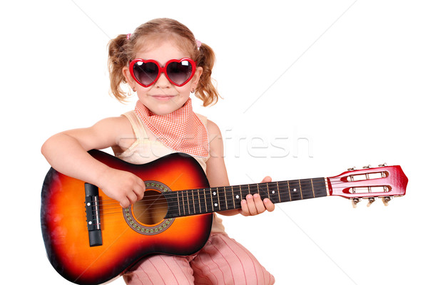 Stock fotó: Kislány · napszemüveg · gitár · zene · mosoly · gyermek