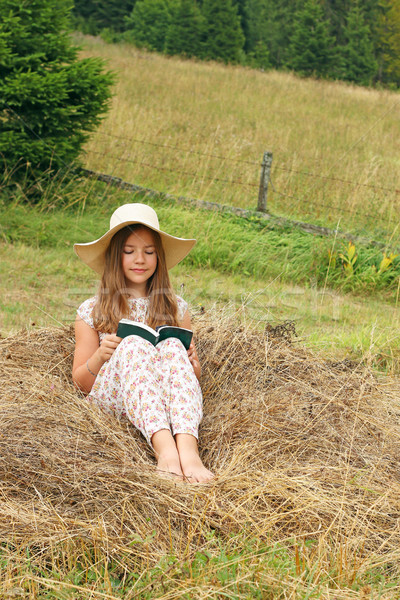 little girl reads a book in nature Stock photo © goce