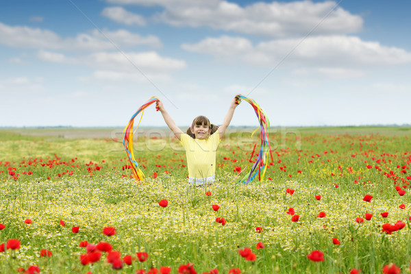 happy little girl on wildflowers meadow Stock photo © goce