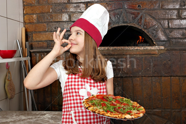 little girl cook hold pizza Stock photo © goce