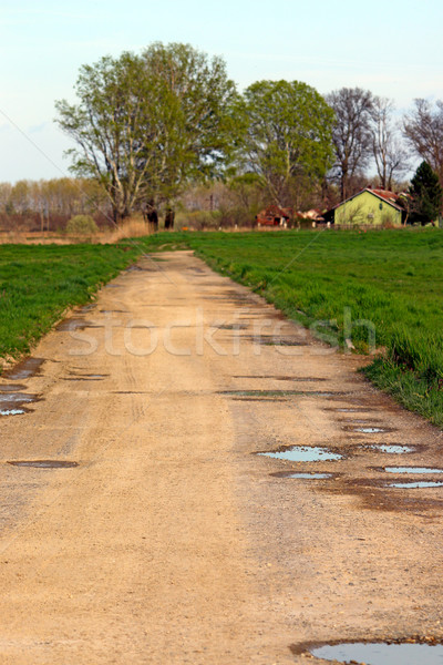 Stock photo: country road with water puddles