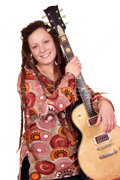 happy girl with dreadlocks hair and guitar Stock photo © goce