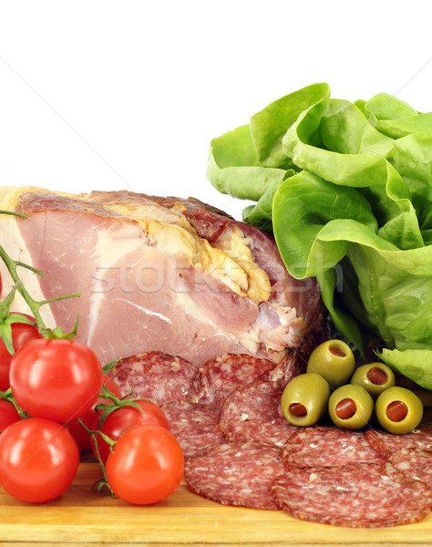 smoked ham salami tomatoes and olives Stock photo © goce