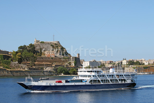 ferry boat sails close to old fortress  Corfu town Stock photo © goce