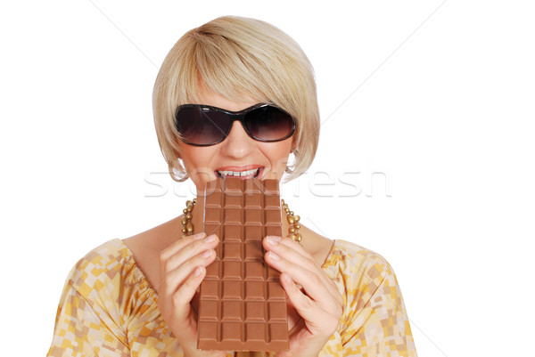Kadın yemek büyük çikolata mutlu güzellik Stok fotoğraf © goce