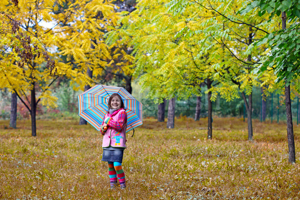 [[stock_photo]]: Heureux · petite · fille · parapluie · parc · saison · d'automne · fille