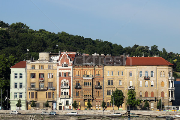 Foto stock: Velho · casas · danúbio · Budapeste · árvore