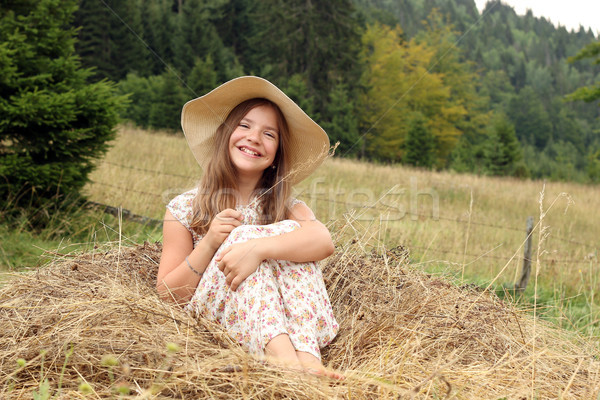 Feliz little girl sessão feno verão Foto stock © goce
