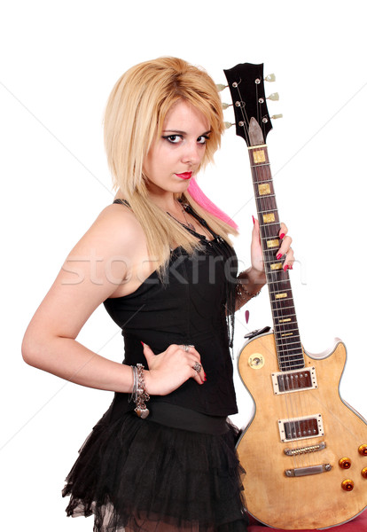 Mooie blond meisje elektrische gitaar poseren vrouw Stockfoto © goce