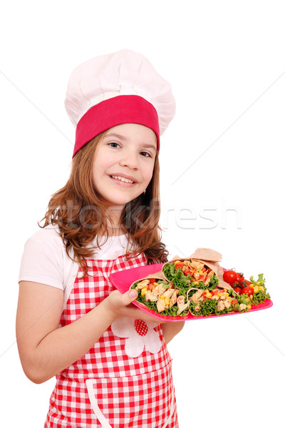 Happy little girl cook with burritos fast food Stock photo © goce