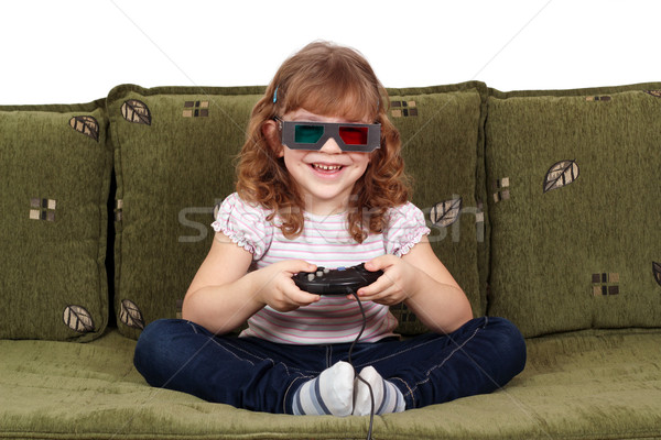Felice bambina occhiali 3d giocare videogioco sorriso Foto d'archivio © goce
