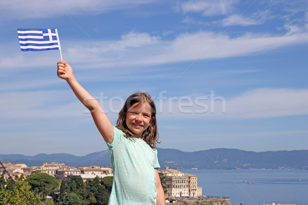 happy little girl with Greek flag on summer vacation Corfu town  Stock photo © goce